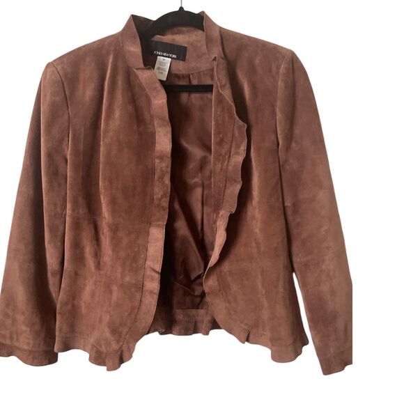 Brown Suede Jones New York Open Front Ruffled Blazer M - Picture 1 of 5